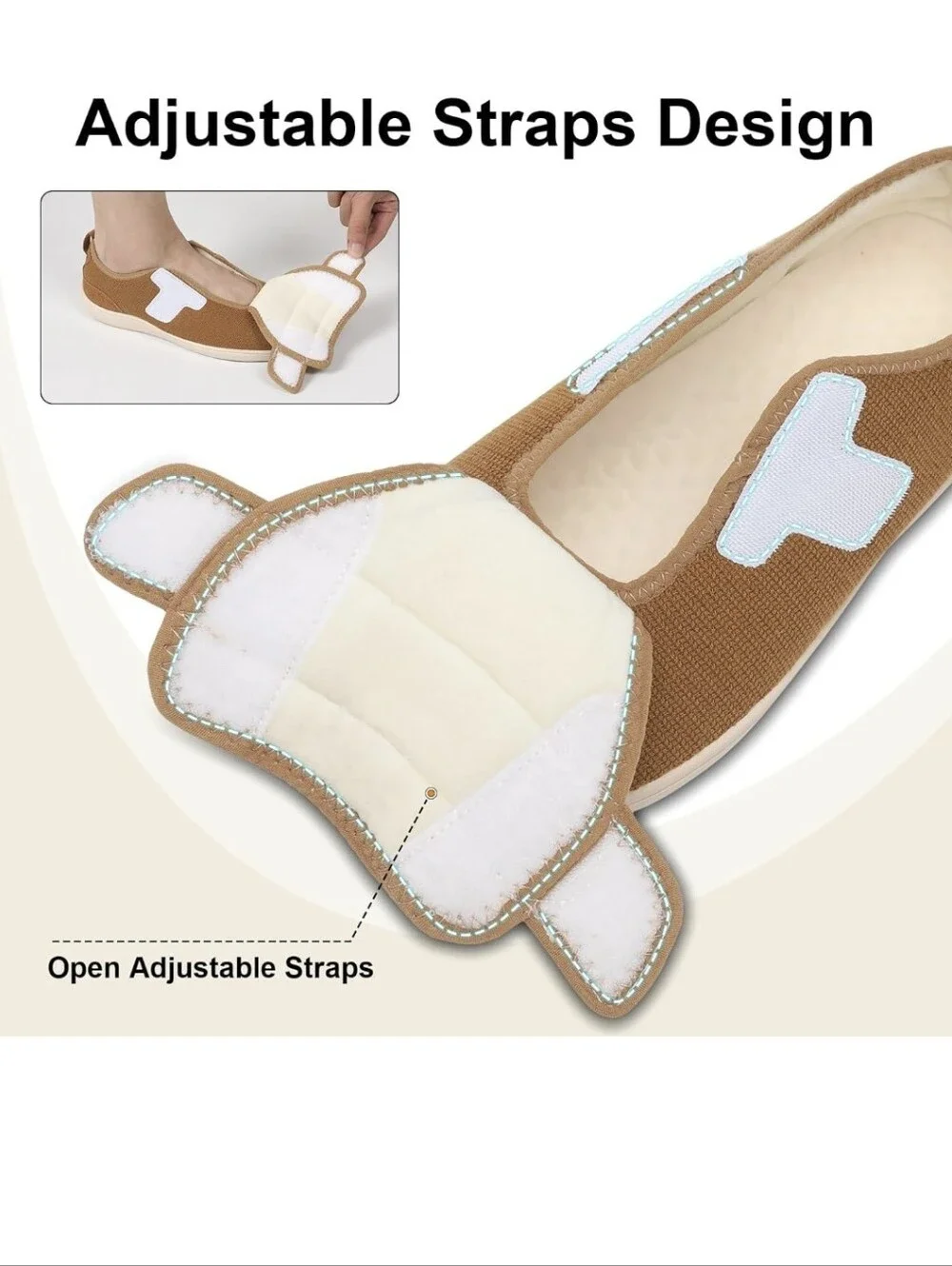 Mens Slippers Wide Diabetic Shoes with Adjustable Strap Size 43